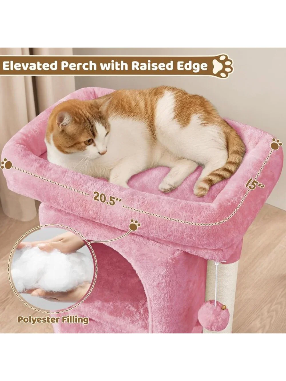 New 23.5in Cat Tree Tower, Pink Condo with Sisal Scratching Posts for Cats